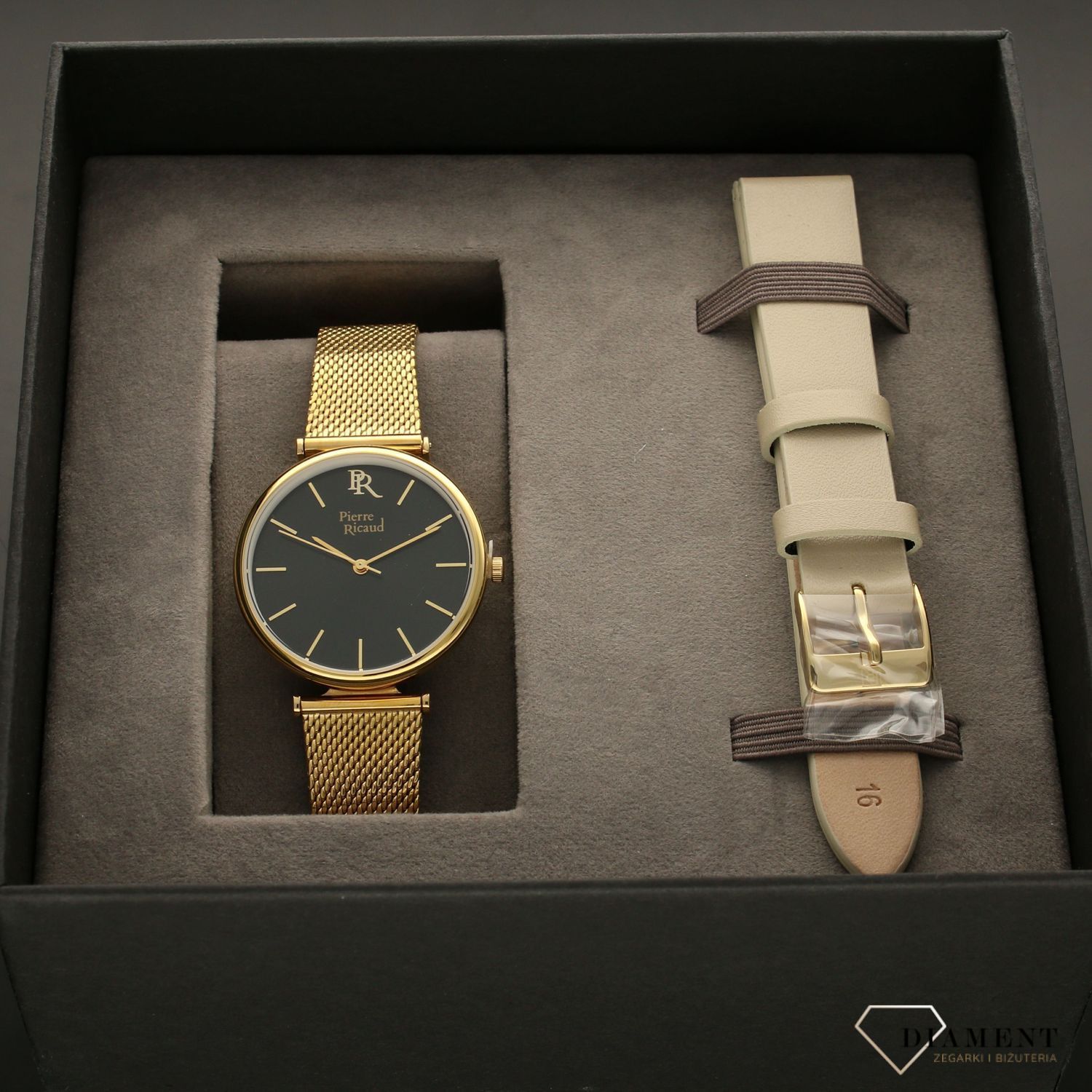 Zegarek damski w kolorze złotym na stalowej bransolecie z dołączonym modnym skórzanym paskiem. Pasek skórzany w kolorze cielistym. Idealny na prezent (1).jpg